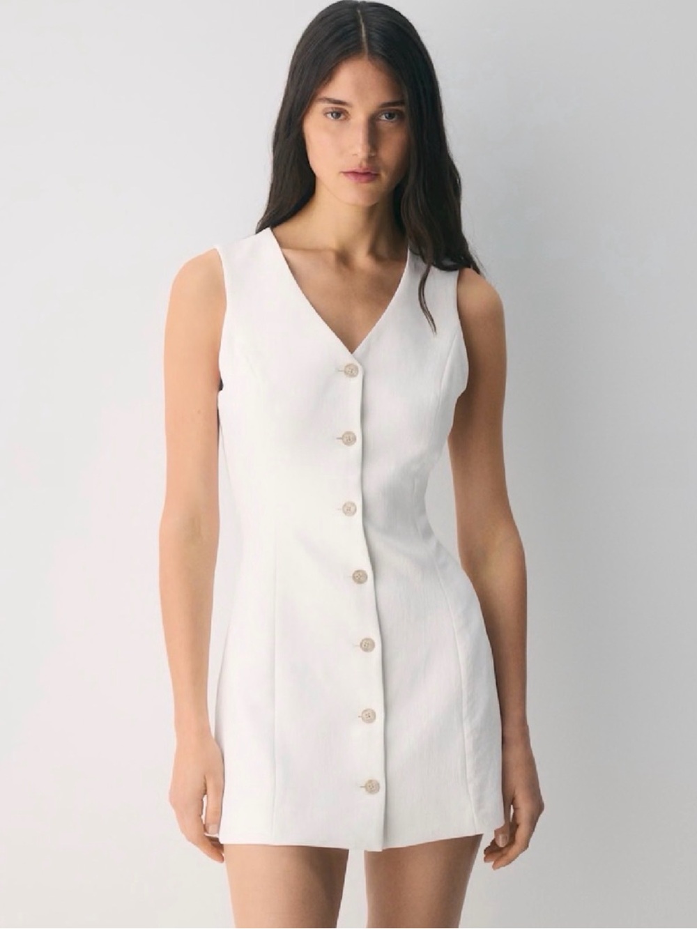 Aritzia White Button-Front Sleeveless Mini Dress